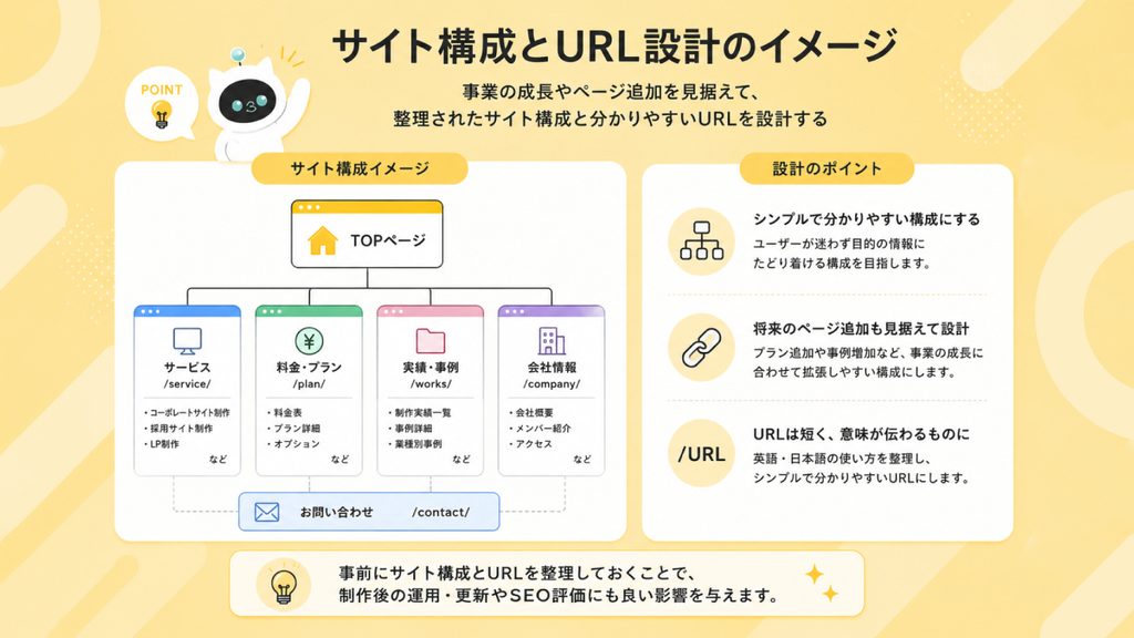事業展開やページ追加を見据えたサイト構成とURL設計の図
