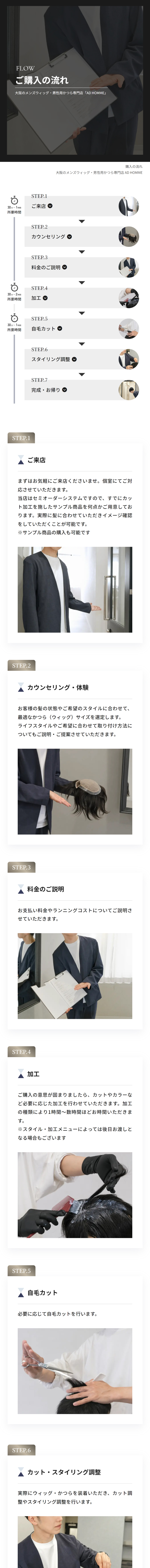 大阪のメンズ美容サロン 個別ページのスマートフォン表示